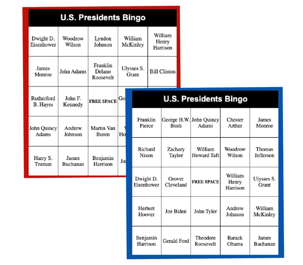 President Bingo Cards