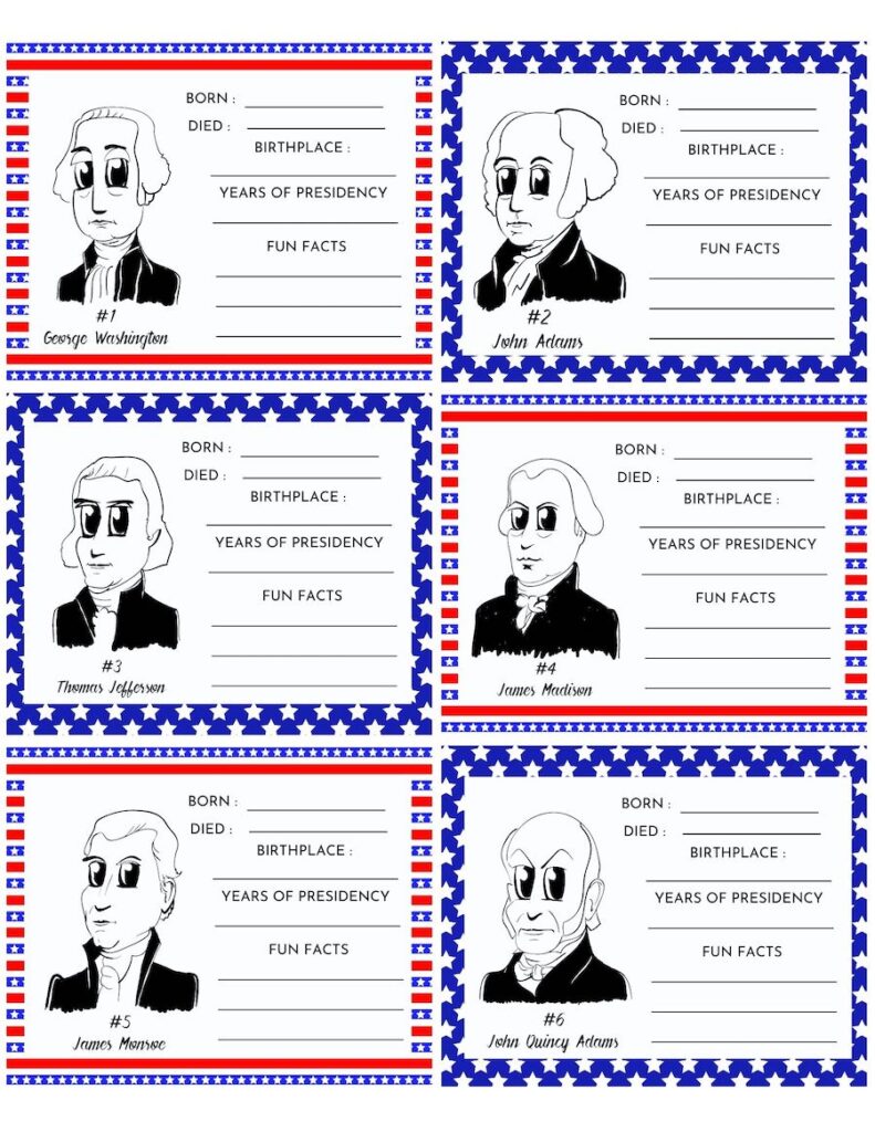 Presidents Activity Cards