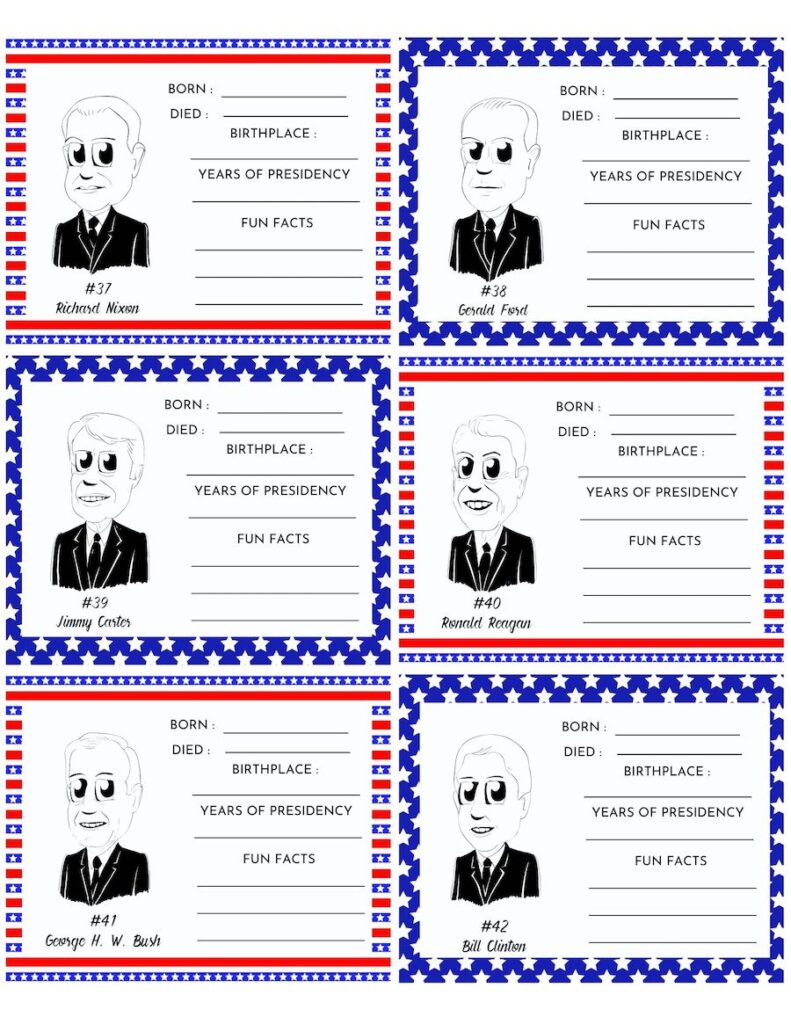 Presidents Activity Cards