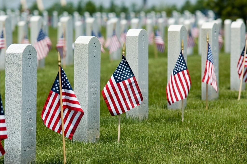 American Flags on Graves for Memorial Day