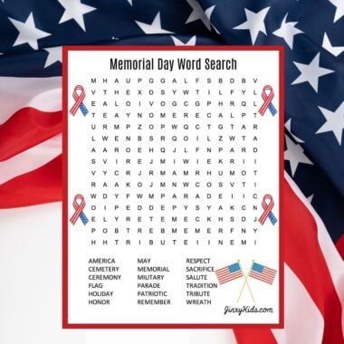 Memorial Day Word Search Puzzle on Flag