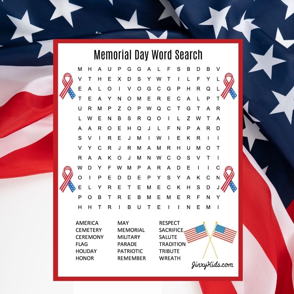 memorial day word scramble free printable - memorial day word search