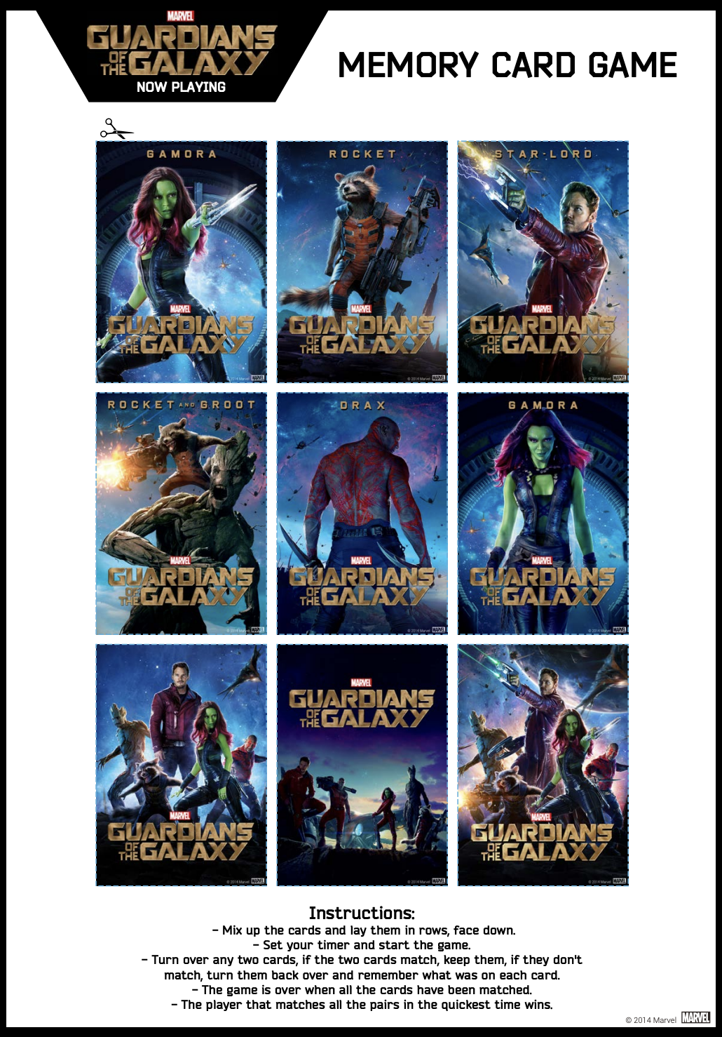 Free Printable Guardians of the Galaxy Memory Game