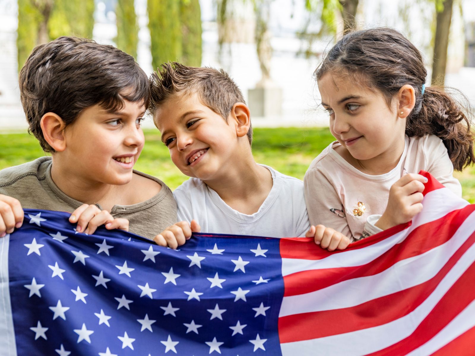 children with american flag