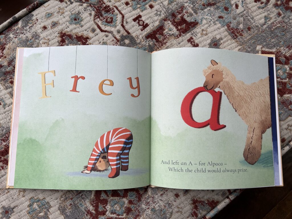 Freya custom book, the alpacas are giving her an A.