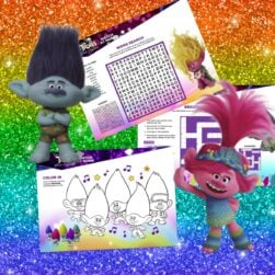 FREE PRINTABLE TROLLS ACTIVITY SHEET PAGES.