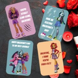Printable Monster High Valentines featuring animated characters.