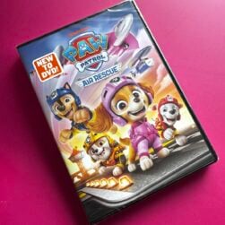 Paw Patrol Air Rescue DVD on pink background.