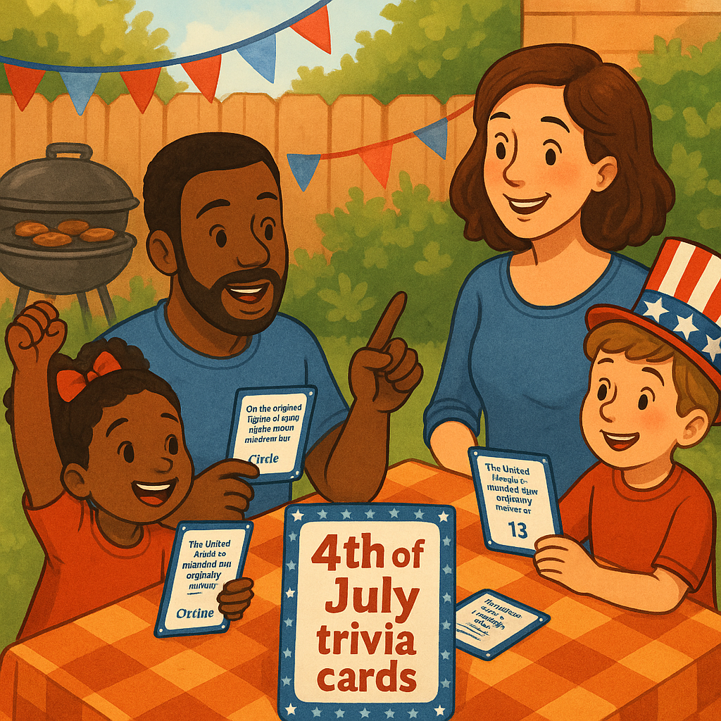 Playing 4th of July Trivia Cards at BBQ.